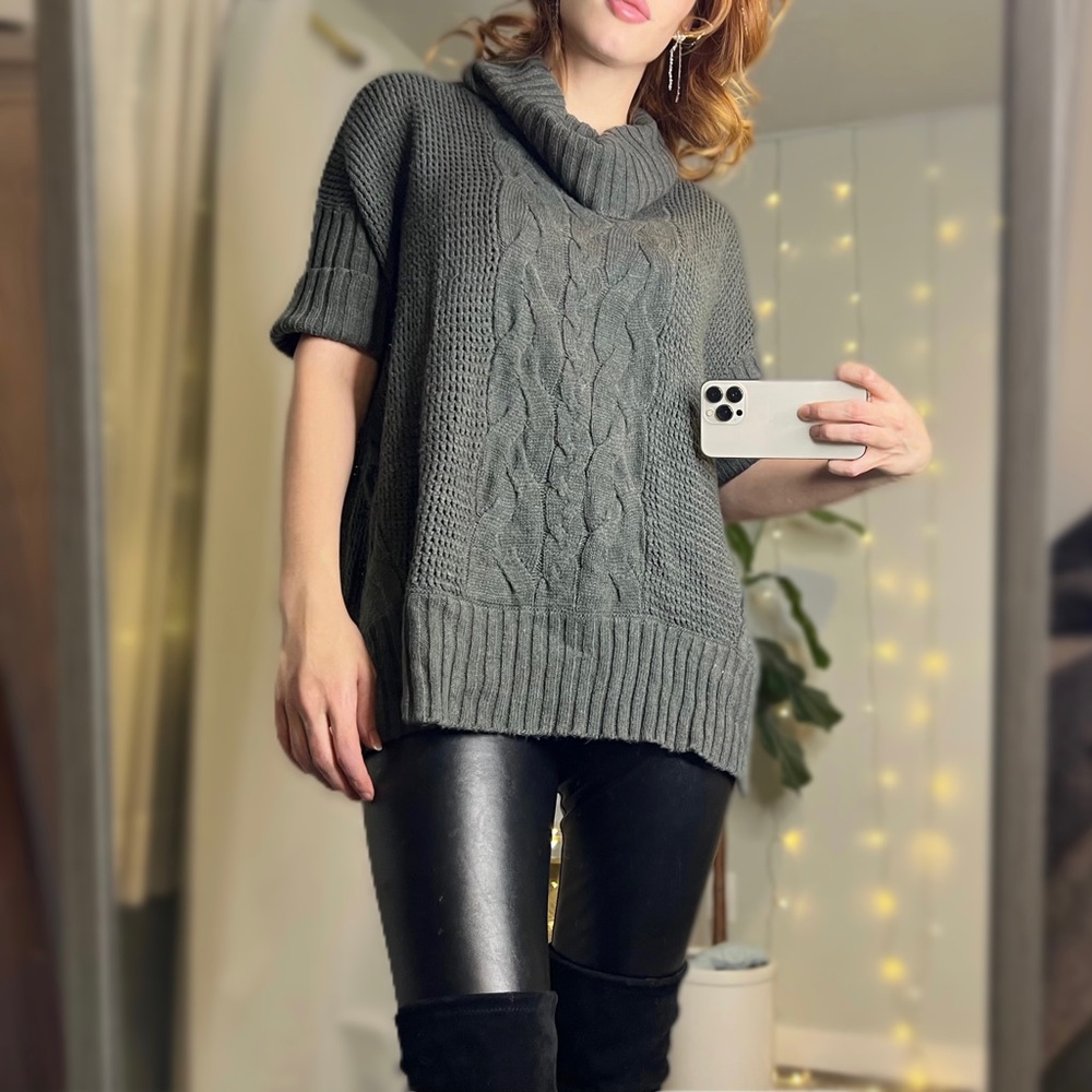 Winter Chic Cowl Neck Soft Cable Knit Grey Sweater